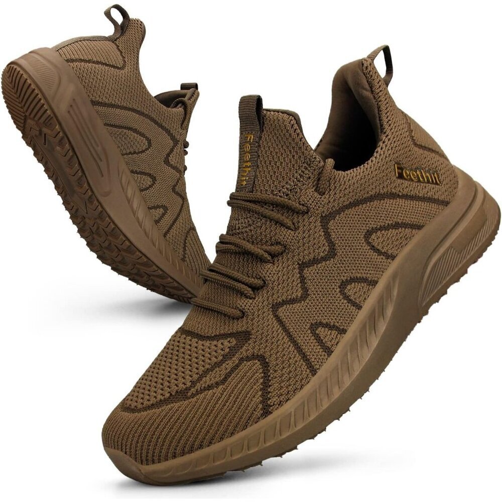 Feethit Women Khaki Lightweight Wide Mesh Workout Sneakers For Tennis Gym Travel